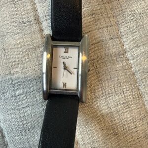 Kenneth Cole Silver and Black Leather Watch
